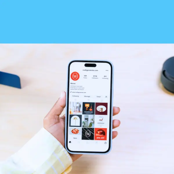 Image of social media on mobile device to illustrate our social media services
