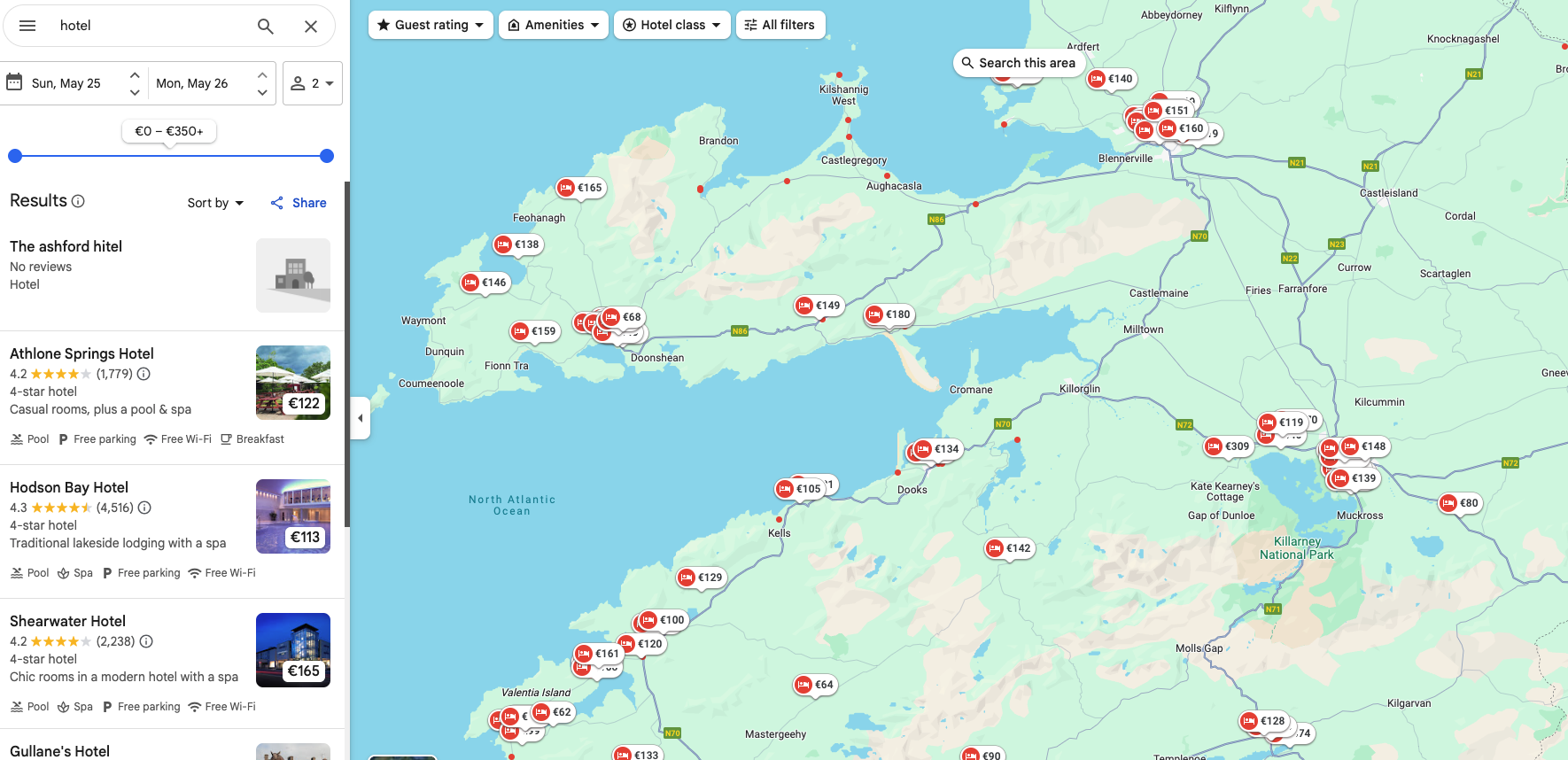 Map of hotels on the Dingle peninsula to illustrate our work with Google Local